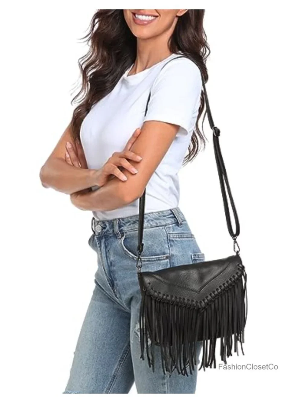 PU Leather Hobo Fringe Crossbody Tassel Purse Vintage Flap Envelope Handbag